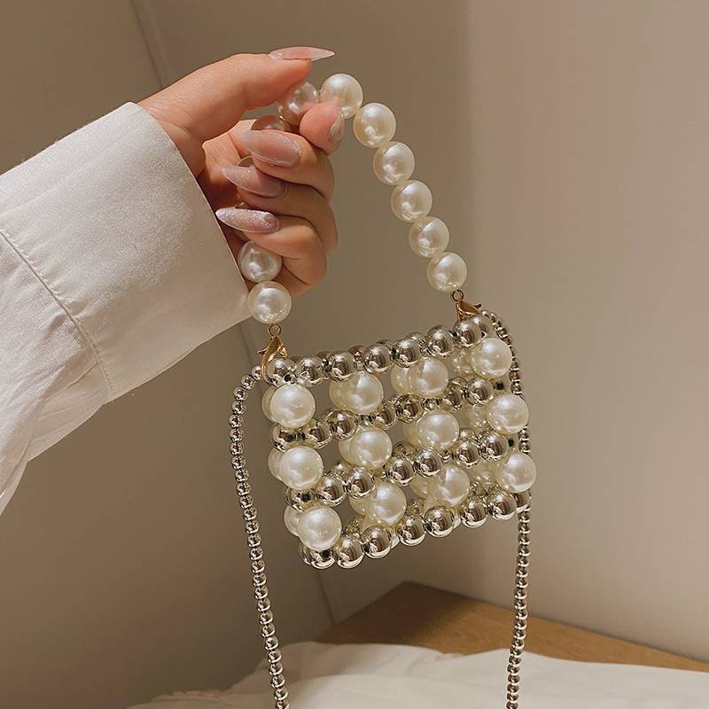 Net celebrity pearl bag women's bag 2022 new fashion simple shoulder handbag  niche design messenger chain bag - wawashopping
